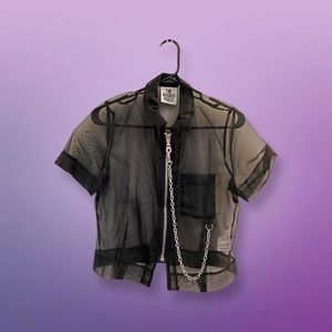 ✝️ ragged priest mesh shirt + skirt set with chain